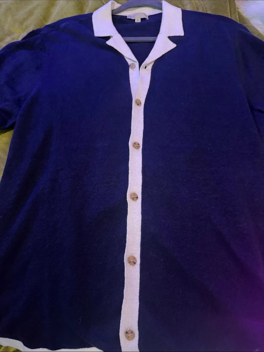 Onia Blue Knit Polo with White Trim